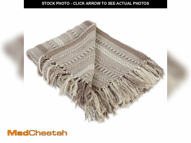 Lot 74-14207908 - DII Braided Striped Decorative Throw Blanket, 50x60, Stone - UNUSED