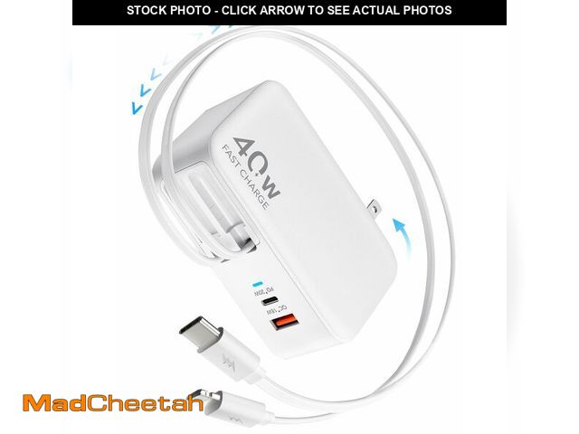Lot 74-13964880 - Retractable USB C Charger Wall Plug with 35.5in/90cm Type C Cables Cords,40W Fast Charging Foldable ...