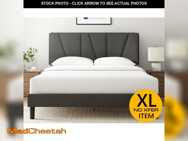 Lot 74-12693642 - ZINUS King Maya Upholstered Bed Frame with Asymmetric Headboard, Durable Wooden Slats, Sturdy Framew...