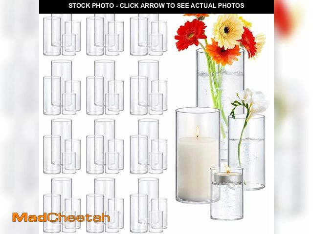 Lot 74-13583667 - 48 Pack Thick Glass Cylinder Vases 4,6,9,12 Inch Tall Clear Flower Vase Hurricane Floating Candle Ho...