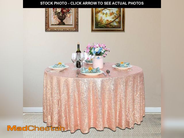 Lot 74-14210223 - JYFLZQ Rosre Gold Sequin Tablecloth -90" Round Sparkly Glitter Metallic Table Cover Overlay, Perfect...