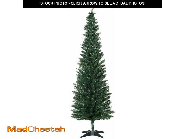Lot 74-13709771 - HOMCOM 6' Artificial Pencil Christmas Tree, Slim Xmas Tree with 390 Realistic Branch Tips and Plasti...