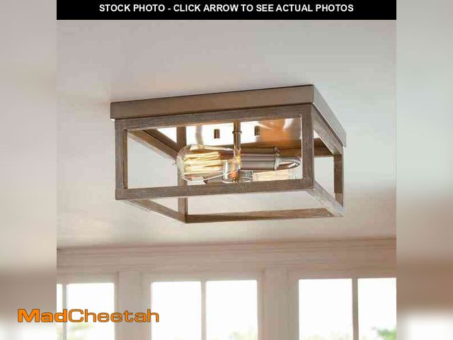 Lot 74-14113458 - Hampton Bay Boswell Quarter 12 in. 2-Light Brushed Nickel with Weathered Wood Accents Coastal Flush ...