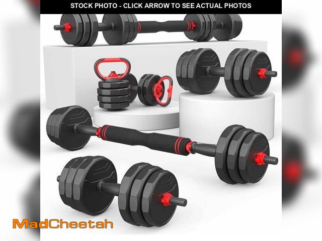 Lot 74-12667393 - 70lbs Free Weight Set with Connector, 6 in1 Dumbbells Set Used as Barbell, Kettlebells, Push up Stan...