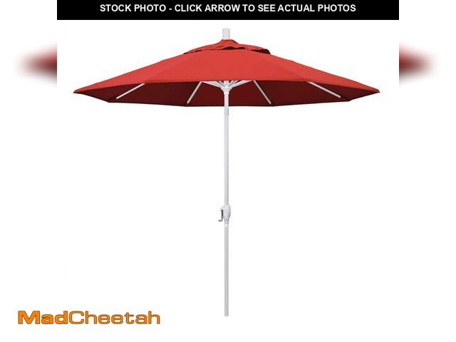 Lot 74-12561509 - *SEE DETAILS* 9 ft. Aluminum Market Push Tilt - M White Patio Umbrella in Red Olefin *SEE DETAILS*  ...