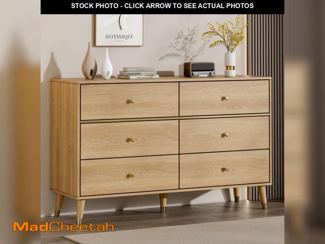 Lot 74-12132662 - Chrangmay 6 Drawer Dresser,47" Wide Mid Century Modern Chest of Drawers,Wooden Bedroom Drawer Dresse...