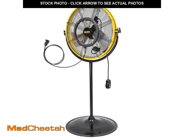 Lot 74-14344971 - WOCK HICFM 20 in. Yellow 4400 CFM Outdoor Misting Pedestal Fan with IP44 Motor, Mist Kit, GFCI Plug,...