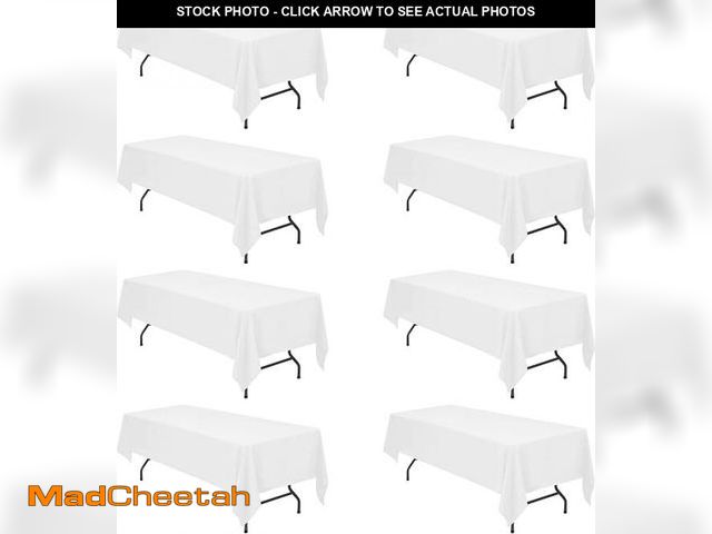 Lot 74-12128224 - BRILLMAX 8 Pack White Tablecloths for 8 Foot Rectangle Tables 60 x 126 Inch - 8ft Rectangular Bulk L...