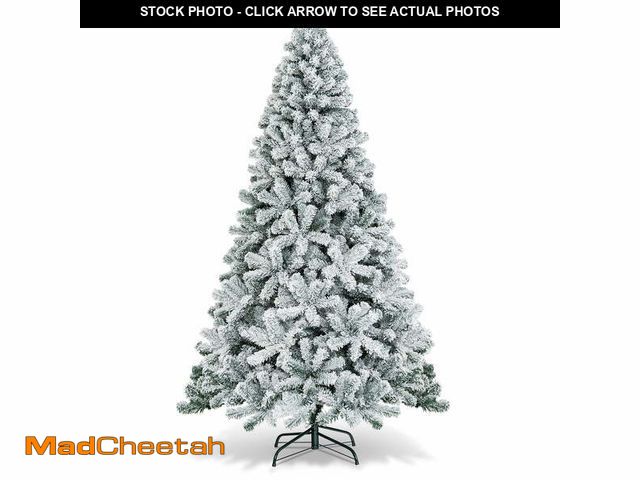 Lot 74-12833414 - Costway 7.5ft Snow Flocked Hinged Christmas Tree Unlit Metal Stand - UNUSED