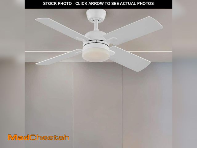 Lot 74-14222921 - Hampton Bay Letta 42 in. LED Indoor Matte White Downrod Mount Ceiling Fan with DC Motor and Remote I...
