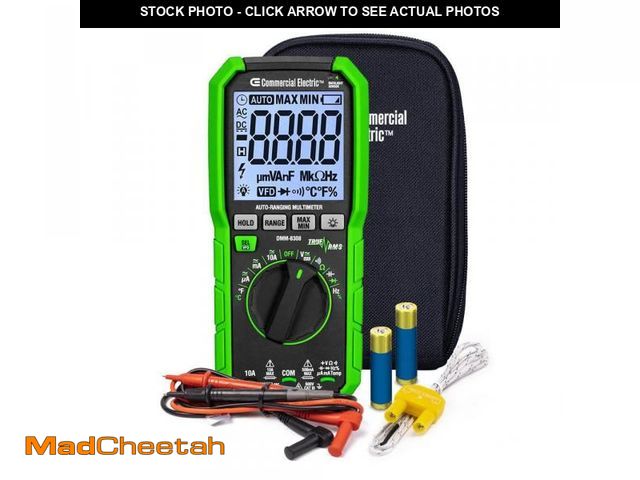 Lot 74-12491727 - Commercial Electric 600-Volt True RMS Slim Auto-Ranging Digital Multimeter - UNUSED