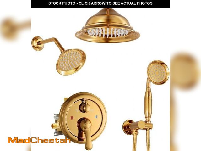 Lot 74-12508123 - AYIVG Polished Gold Ceiling Mounted 3-Function Shower Faucet Set with Rainfall Dual Shower Head and ...