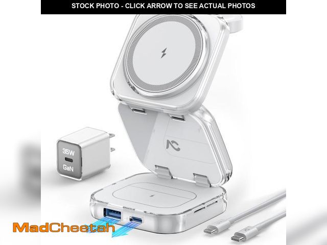 Lot 74-12315230 - Wireless Charger for MagSafe, AC Island 5-in-1 Portable Travel Charging Station, 15W Max Fast Foldab...