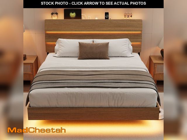 Lot 74-13638653 - Einhomn Floating Bed Frame Full with Led Lights and Charging Station, Full Size Platform Bed Frame w...