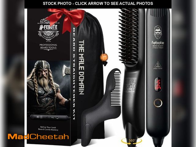 Lot 74-14147214 - FEBOTE Heated Ionic Hair Straightening Brush for Men - 5 Temperature Settings, Anti-Scald, Beard Sha...