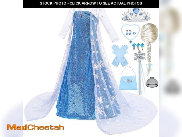 Lot 74-12053539 - ZaisuiFun Princess Elsa Dress for Girls Kids Sequin Costume Halloween Birthday Party Dress Up With A...