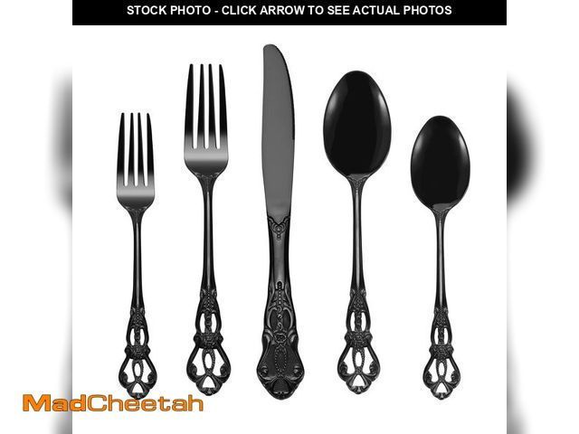 Lot 74-14064245 - Runfly Gorgeous Retro Royal Black Stainless Steel 20 Pieces Flatware Set, Black Silverware Set, Anti...