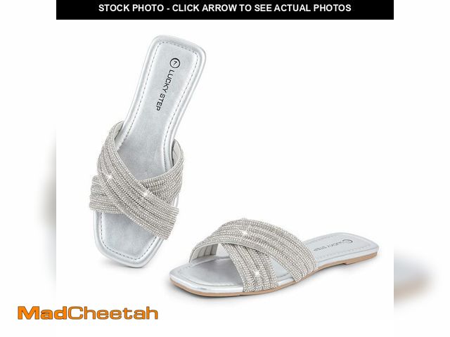 Lot 74-14299365 - LUCKY STEP Women's Rhinestone Flat Sandals Open Toe Summer Glitter Bling Sparkle Dressy Slip on Outd...