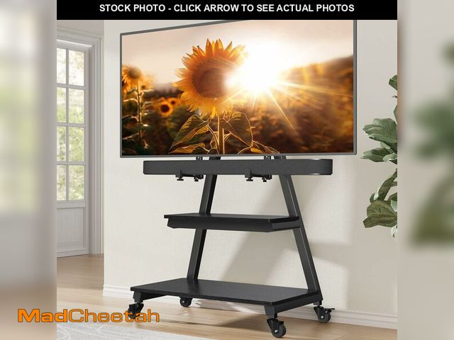 Lot 74-12774743 - Perlegear Mobile TV Stand with Soundbar Mount, Rolling Floor TV Stand with Wheels for 43-83" TVs up ...