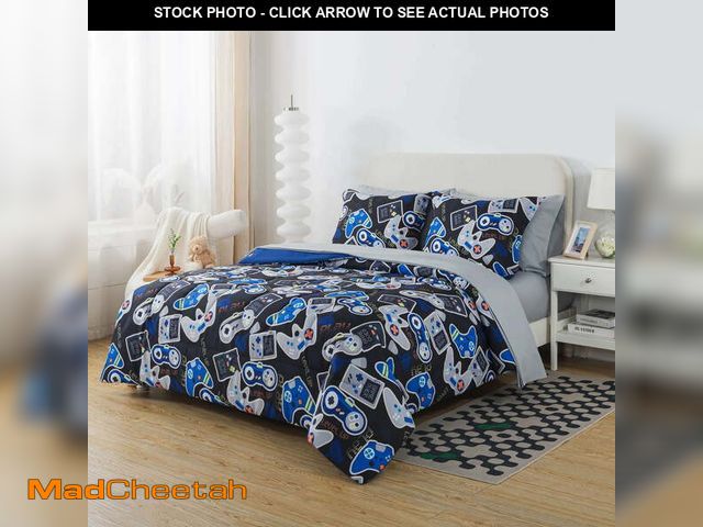 Lot 74-12687164 - Your Zone Glow in the Dark 7-Piece Gamer Bedding Set for Kids with Fabric Storage Bag, Full - UNUSED