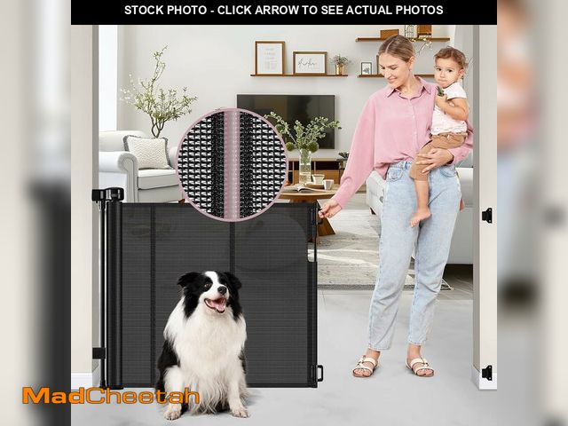 Lot 74-14282405 - Reinforced 56" Wide Retractable Baby Gates for Doorways with Support Rods - Prevent Crawling Under R...