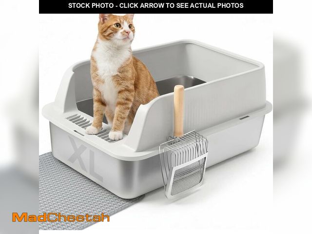 Lot 74-14365892 - Stainless Steel Litter Box, XL High Sided Enclosed Cat Litter Boxes with Lid for Big Cats, Anti-Urin...