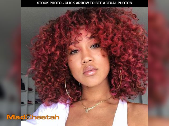 Lot 74-11559243 - (MISSING HAIR NET, BALD CAP) YEAME Afro Curly Wigs for Women - Kinky Afro Curly Wig with Bangs Burgu...