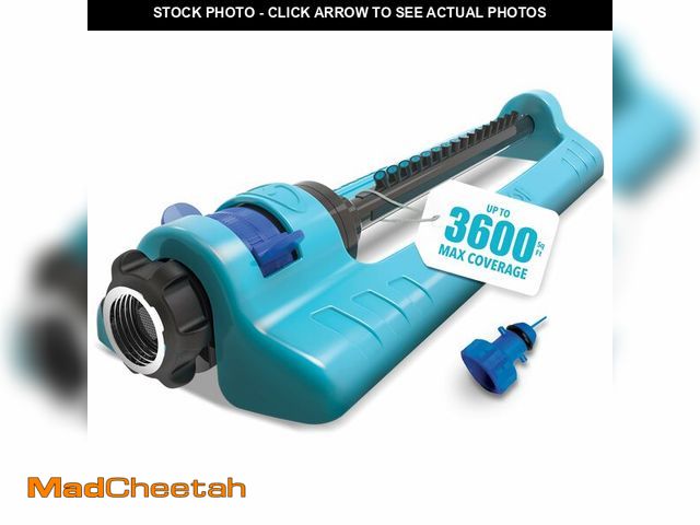 Lot 74-14056750 - Aqua Joe Oscillating Sprinkler with Adjustable Spray, 16 Clog-Resistant Nozzles, Metal Base &amp; 36...