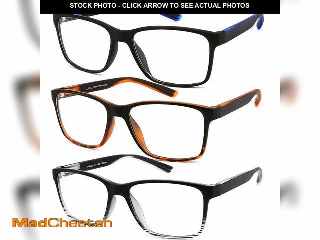 Lot 74-14149041 - JJWELL 3 Pack Reading Glasses for Men Blue Light Blocking with Spring Hinge, Anti Eyestrain/Dryness/...