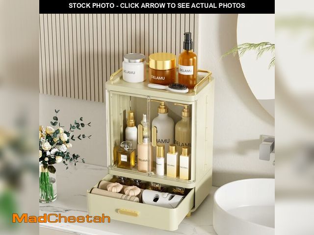 Lot 74-12679133 - Delamu Bathroom Makeup Organizer Countertop with Drawer, 3-Tier Large Capacity Bathroom Counter Coun...