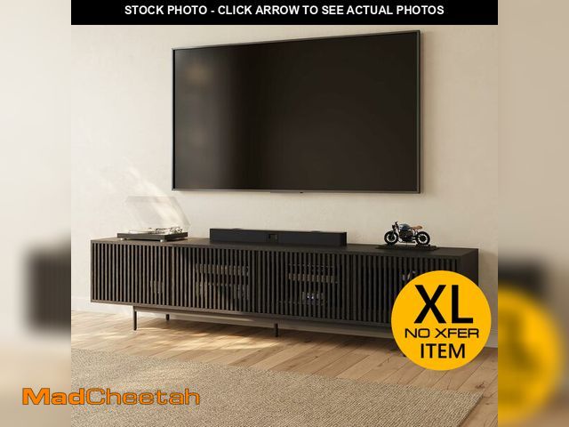 Lot 74-13674033 - POVISON Mid-Century Modern TV Stand with Slatted Doors, Fully Assembled 94.49" Wood Media Console, T...