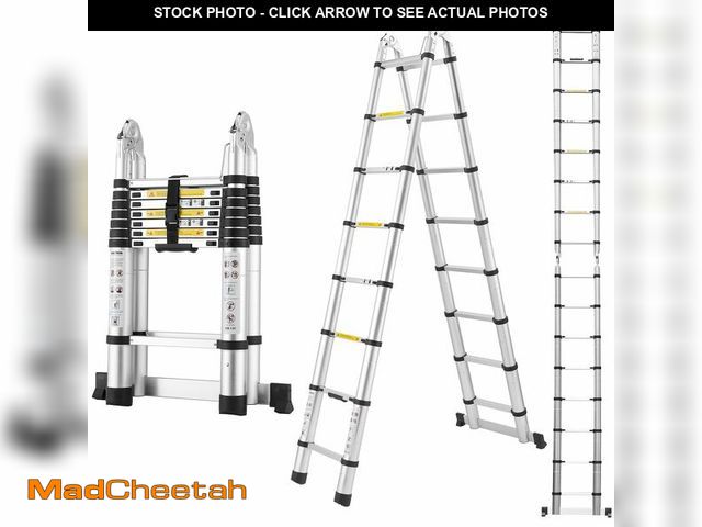 Lot 74-13803231 - A-Frame Aluminum Telescopic Extension Ladder with Non-Slip Feet, 16.5FT Rv Telescope Foldable Extend...