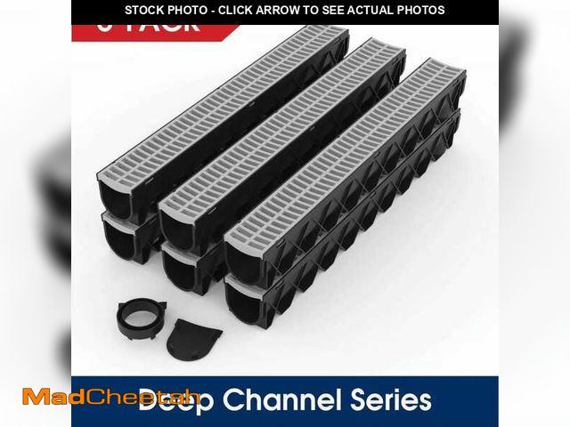 Lot 74-14325644 - RELN Storm Drain Deep Series 5 in. W x 5.25 in. D x 39.4 in. L Channel Drain Kit with Gray Grate (6-...