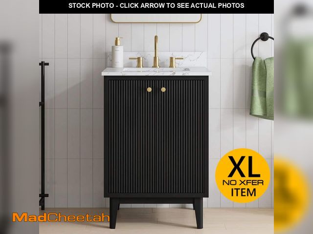 Lot 74-13648803 - Home Decorators Collection Sylvie 24 in. Single Sink Fluted Black Bathroom Vanity with Carrara Venat...