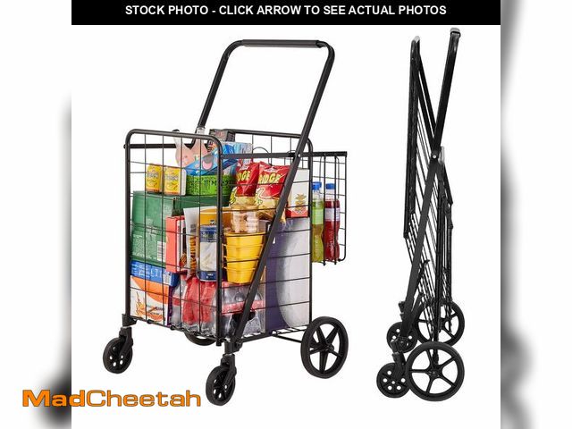 Lot 74-12785373 - VEVOR Folding Shopping Cart, Jumbo Grocery Utility Cart with Double Baskets, 360ÃÂ° Swivel Wheels, ...