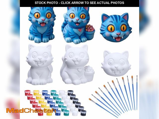 Lot 74-13716143 - Jenaai 6 Pcs Kpop Theme Party Cat Ceramic Painting Kit DIY Blue Cat Gypsum Figurine Paint Craft Pain...