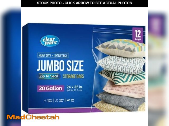 Lot 74-12427433 - 12 Count - Large Plastic Bags with Zipper Top  20 Gallon Size 24  X 32   Extra Large Storage Bags  f...