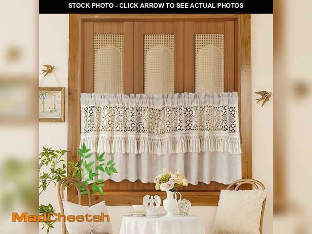 Lot 74-12970144 - Boho Crochet Lace Sheer Valances for Window Kitchen Vintage Macrame Valances with Tassels for Dining...