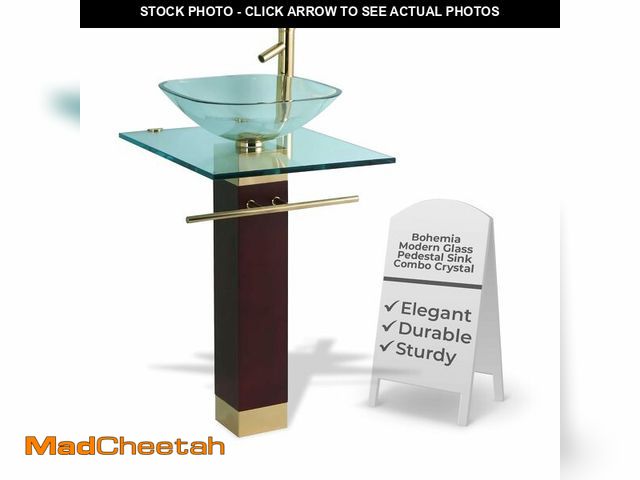 Lot 74-12630035 - Renovators Supply Manufacturing Bohemia Modern Glass Pedestal Sink Combo Crystal Clear Tempered Glas...