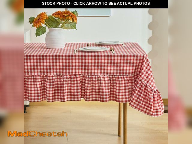 Lot 74-14210441 - kisswish Red Gingham Tablecloth, 100% Washed Cotton, Classic Vintage Decorative Table Cover, Buffalo...