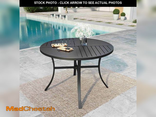 Lot 74-14343913 - MF Studio 42"  Round Metal Outdoor Patio Dining Table with Umbrella Hole for 4 People, Black - UNUSE...