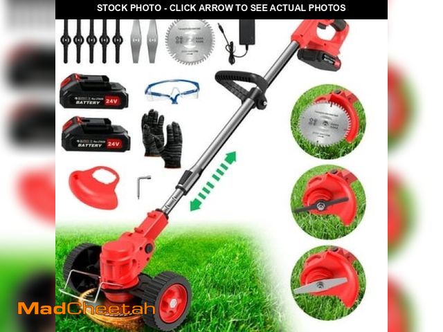 Lot 74-12158345 - TNTANTS Electric Weed Wacker  Cordless String Trimmer with Wheels  2Pcs 24V Batteries  3 Types of Bl...