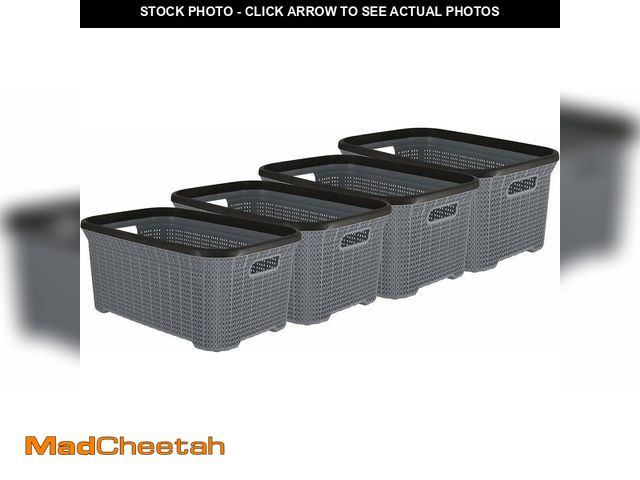 Lot 74-13836214 - Plastic Laundry Basket Designed Small Storage Hamper Basket, 4 Pack Grey Cloths Basket Organizer wit...