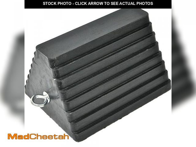 Lot 74-12463050 - MaxxHaul Solid Rubber Heavy-Duty Wheel Chock with Eyebolt (2-Pack) - UNUSED
