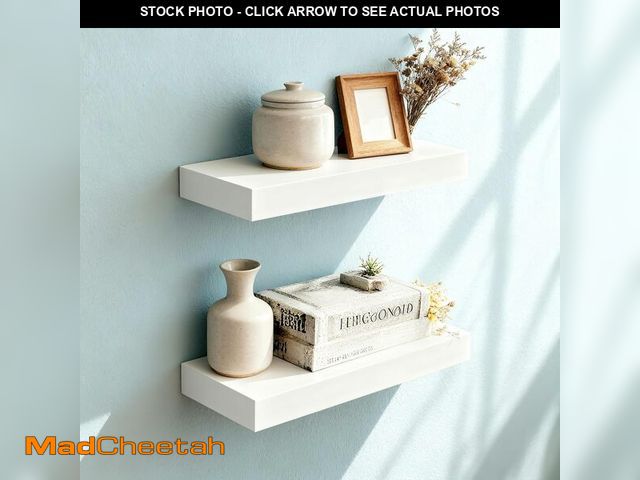Lot 74-14266722 - Emaraly Floating Shelves for Wall(Set of 2)-16 Inch White Wood Wall Shelf with Invisible Brackets fo...