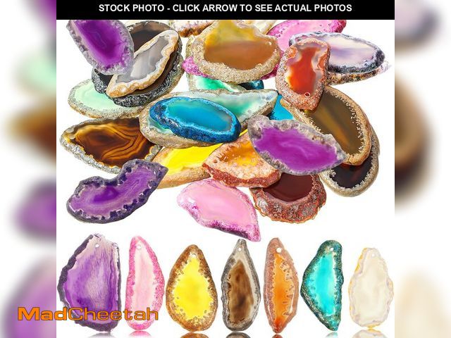 Lot 74-12712791 - Hicarer 24 Pieces Polished Agate Slices, Drilled Agate Geode Pendants in Various Sizes and Colors Ir...