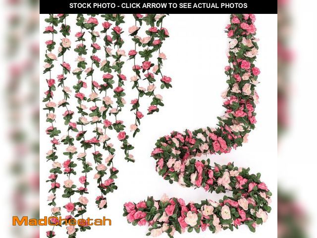 Lot 74-12438096 - KHOYIME 9 Pack 72 FT Artificial Flower Garland, Fake Pink Roses Vines Silk Flowers Faux Plastic Outd...