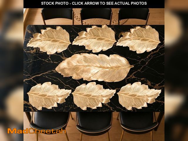 Lot 74-14266059 - CrystalSylara 7 Pcs Gold Leaf Shaped Placemat and Table Runner Set, Waterproof Wipeable PVC Place Ma...