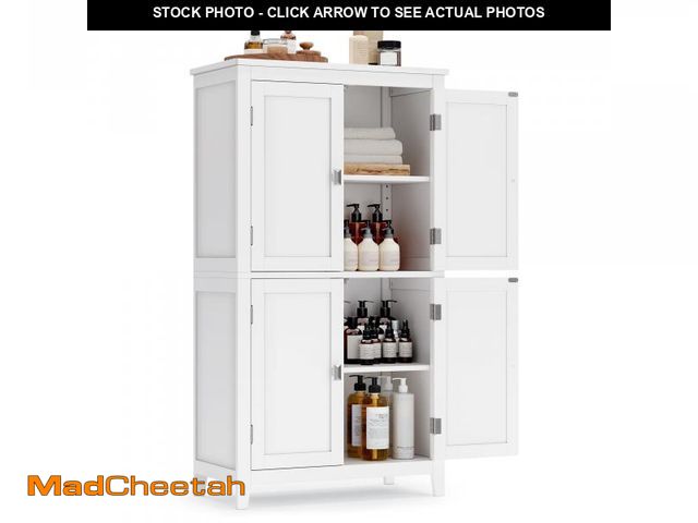 Lot 74-12540063 - VASAGLE Floor Storage Cabinet, Freestanding Storage Unit with 4 Doors, Adjustable Shelves, 11.8 x 23...