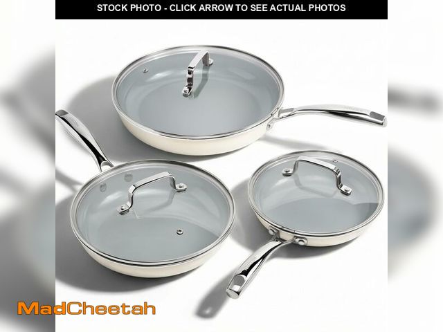 Lot 74-13647476 - Kikcoin Non Stick Frying Pans with Lid, 3 Pack Ceramic Frying Pan for Cooking, 8+9.5+11 Inch Omelett...